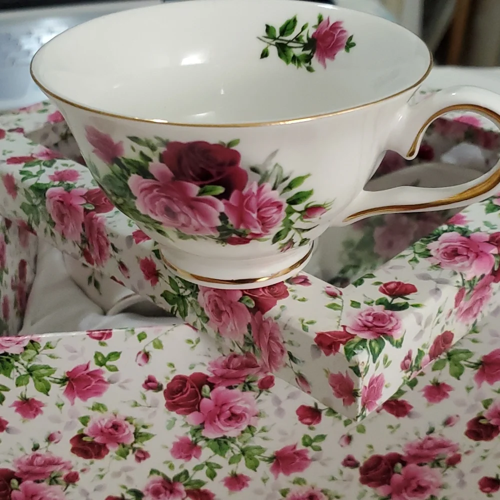 Set of Two  Vintage Floral Cups with Saucer